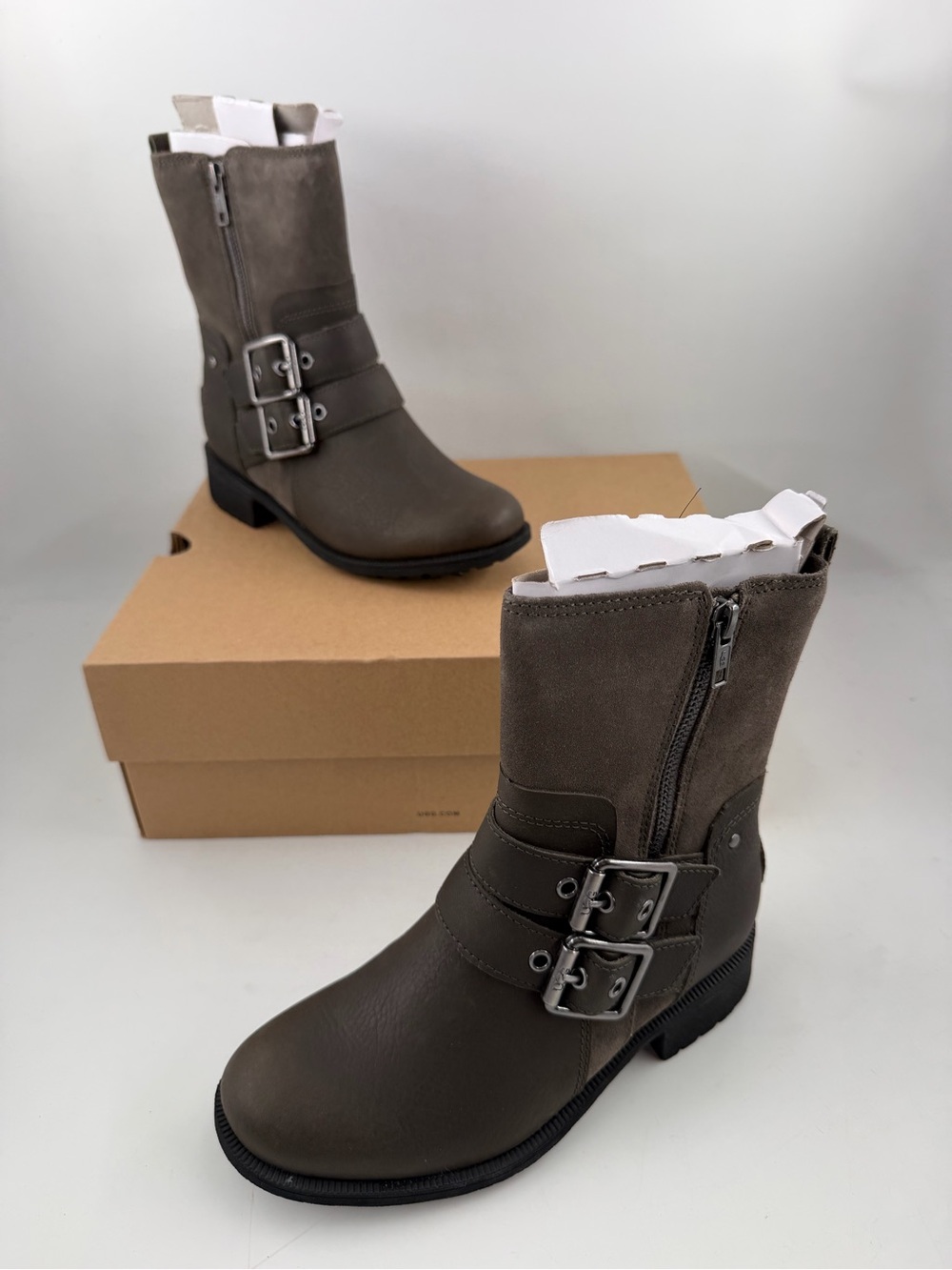NIB! Ugg Women’s Wilde - SZ 5- Brown Leather Double Buckle Moto Boots
